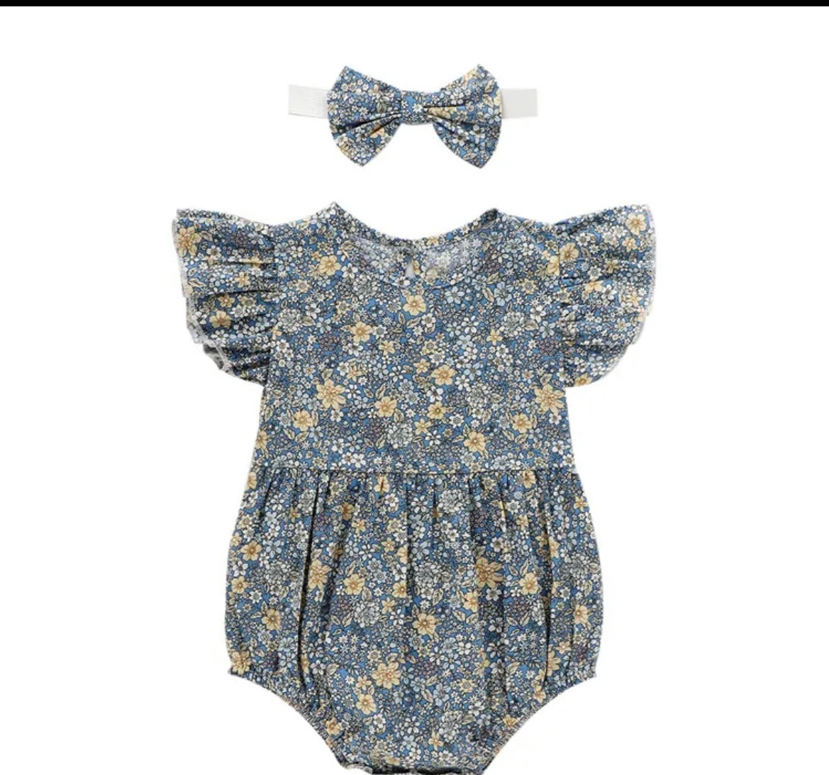 Baby Girl Floral Print Romper and Headband Set