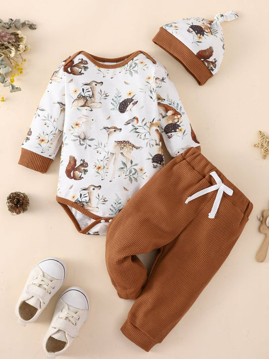Baby Woodland Friends Printed Bodysuit and Waffle-Knit Joggers Set