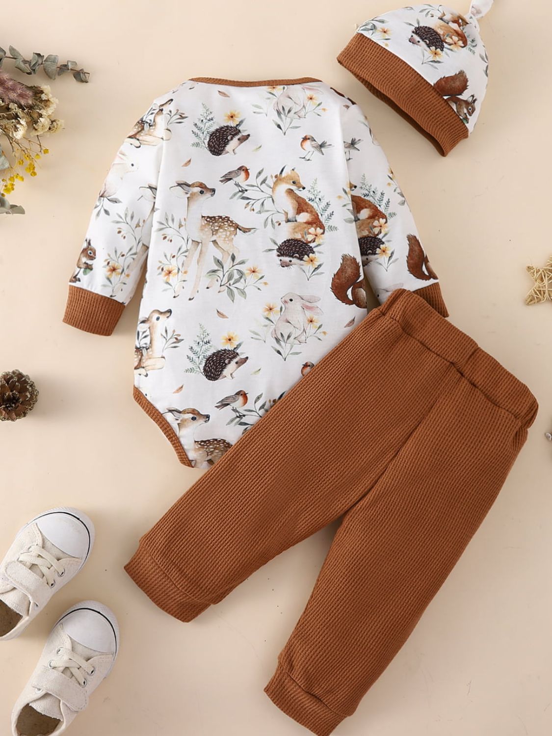 Baby Woodland Friends Printed Bodysuit and Waffle-Knit Joggers Set