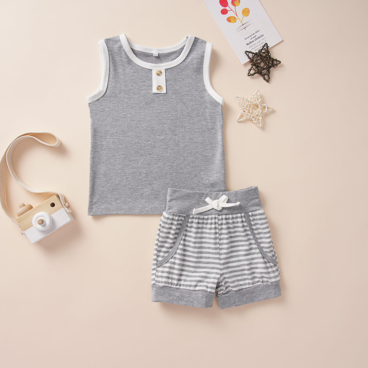 Baby Boy Decorative Button Tank and Striped Shorts Set